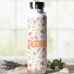 Modern Floral Pink Peach Purple Water Bottle