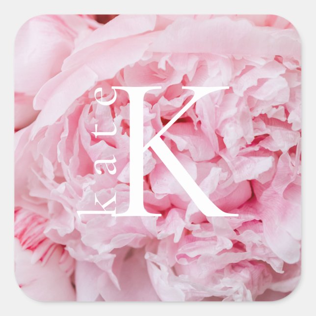 Modern Floral Pink Peony Square Labels (Creator Uploaded)