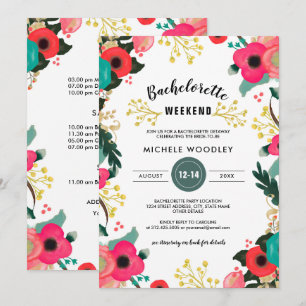 Modern Floral Pink Teal Bachelorette Weekend Invitation