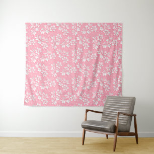 Modern Floral Pink White Glass Tapestry