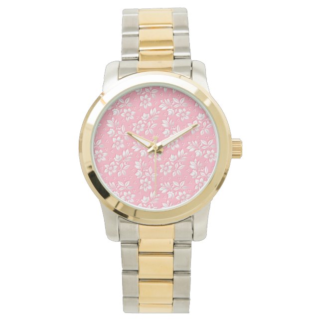 Modern Floral Pink White Glass Watch (Front)