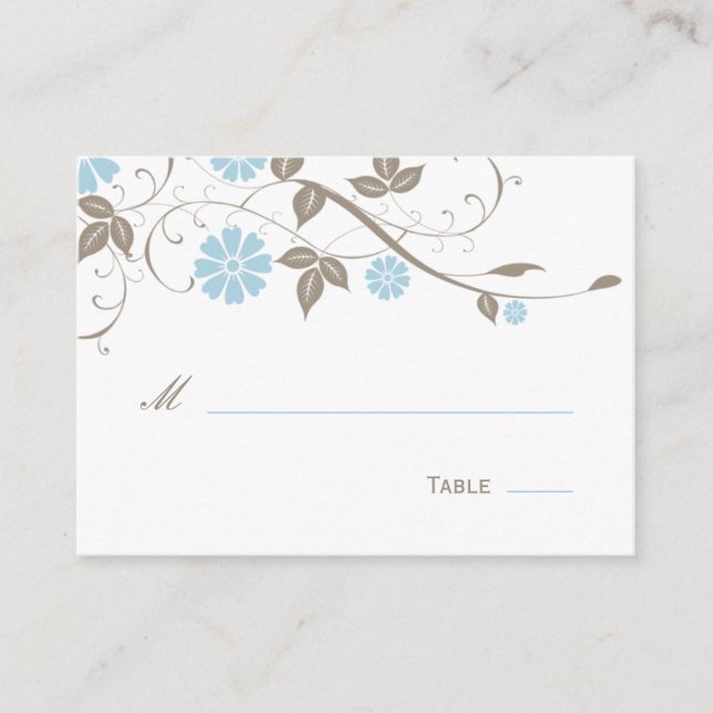 Modern Floral Place Card - Aqua Blue (Front)