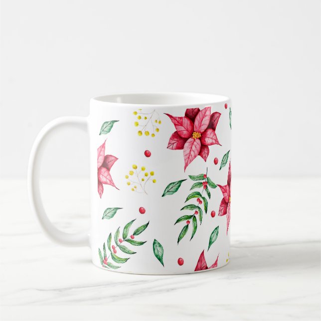 Modern Floral Poinsettia Watercolor  Coffee Mug (Left)