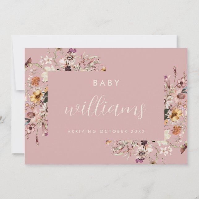 Modern Floral Pregnancy Announcement Card (Front)