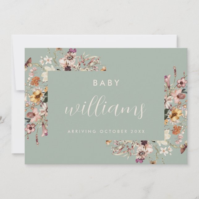 Modern Floral Pregnancy Announcement Card (Front)