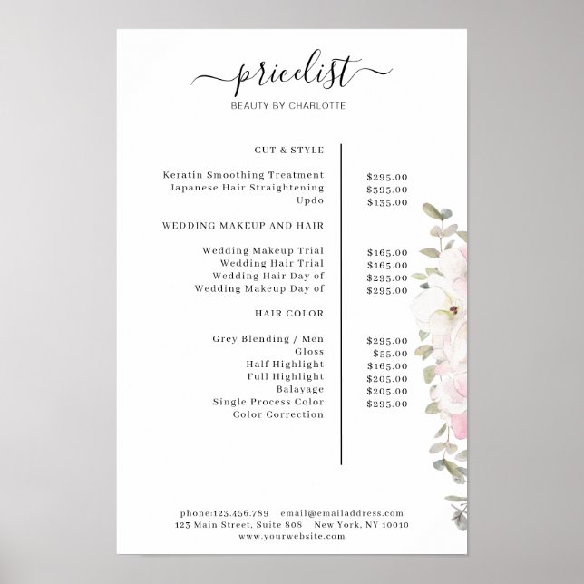 Modern Floral Price List Poster (Front)