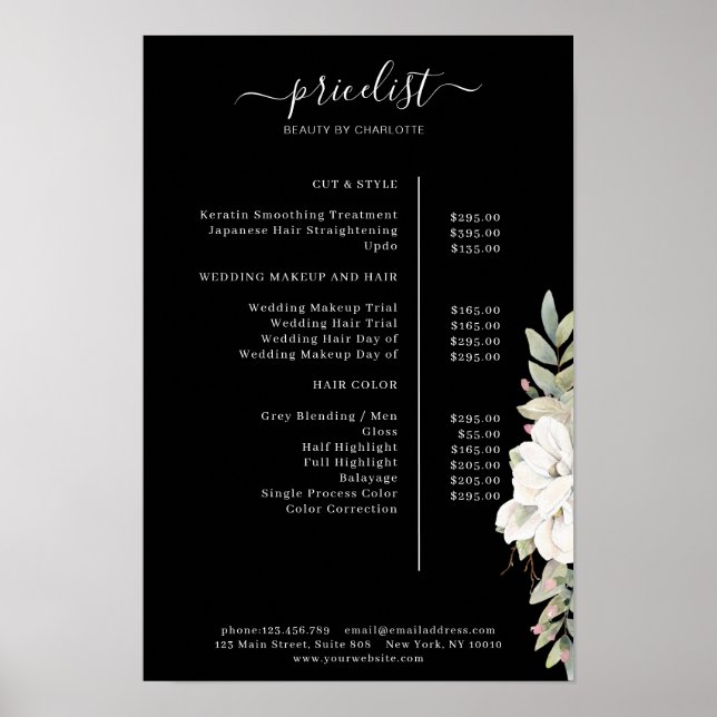 Modern Floral Price List Poster (Front)