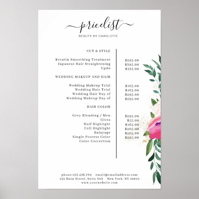 Modern Floral Price List Poster (Front)