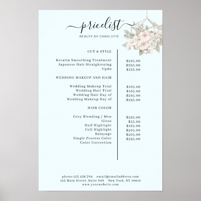 Modern, floral price list Poster (Front)