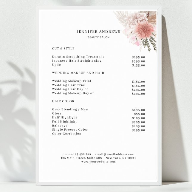 Modern Floral Price List Poster (Floral Minimal Salon Price List Poster)