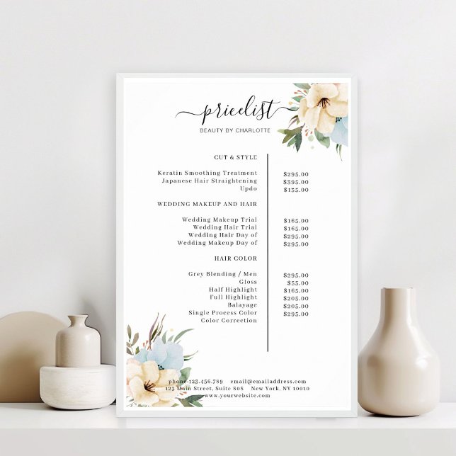 Modern Floral Price List Poster (Modern Floral Price List Poster)