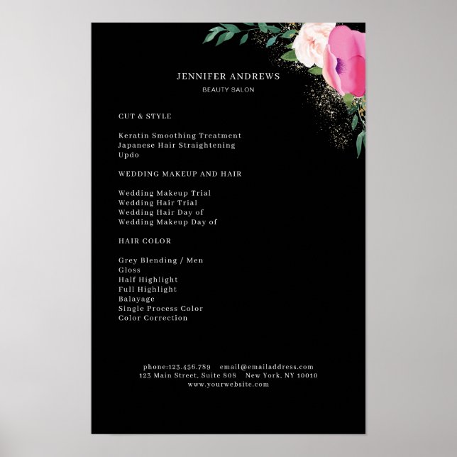 Modern Floral Price List Poster (Front)