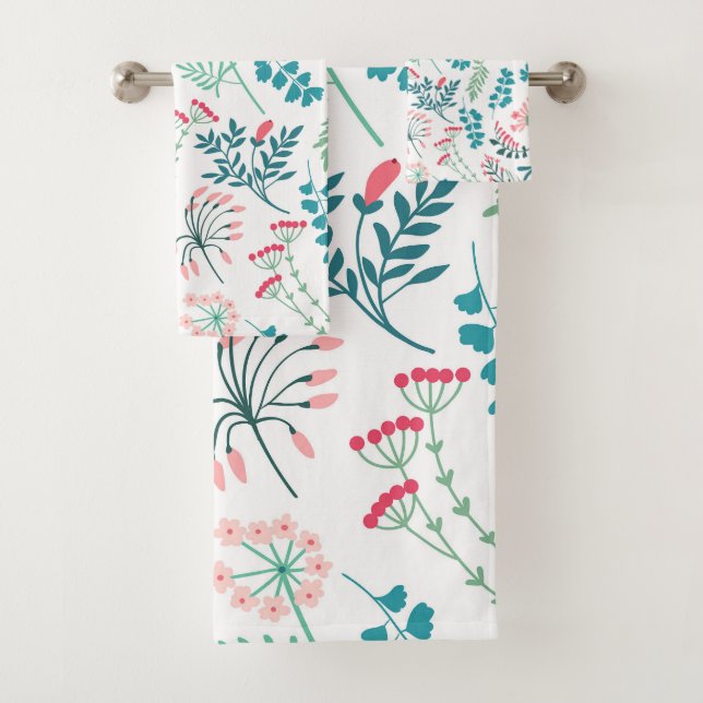 Modern Floral Print Bath Towel Set (Insitu)
