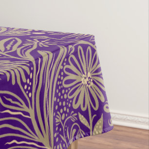 Modern   FLORAL print   Beige on Purple Tablecloth