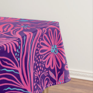 Modern   FLORAL print   Pink on Purple Tablecloth