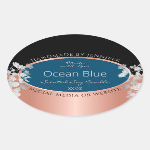 Modern Floral Product Labels Ocean Blue Rose Gold