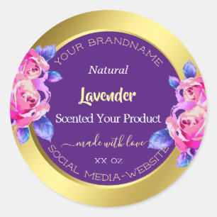 Modern Floral Product Packaging Labels Gold Purple