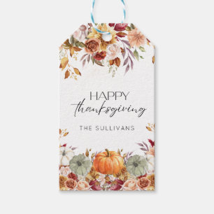 Modern Floral Pumpkin Rustic Happy Thanksgiving Gift Tags