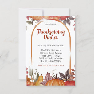 Modern Floral Pumpkin Thanksgiving Dinner Invitation