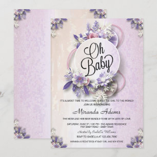 Modern Floral Purple Baby Shower Invitation