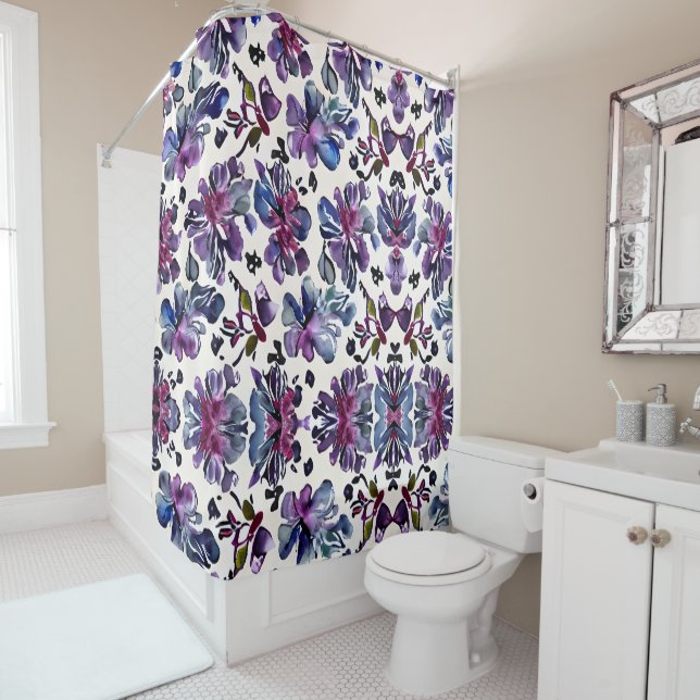Modern Floral Purple Shower Curtain (In Situ)