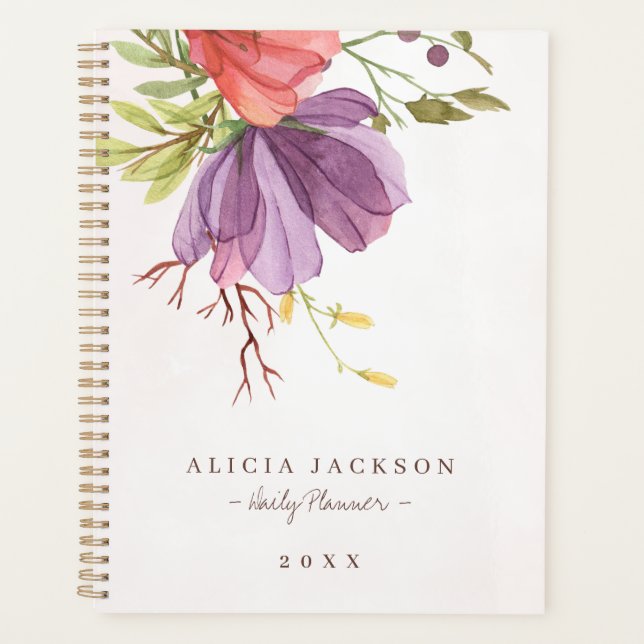Modern floral purple watercolor feminine business planner (Front)