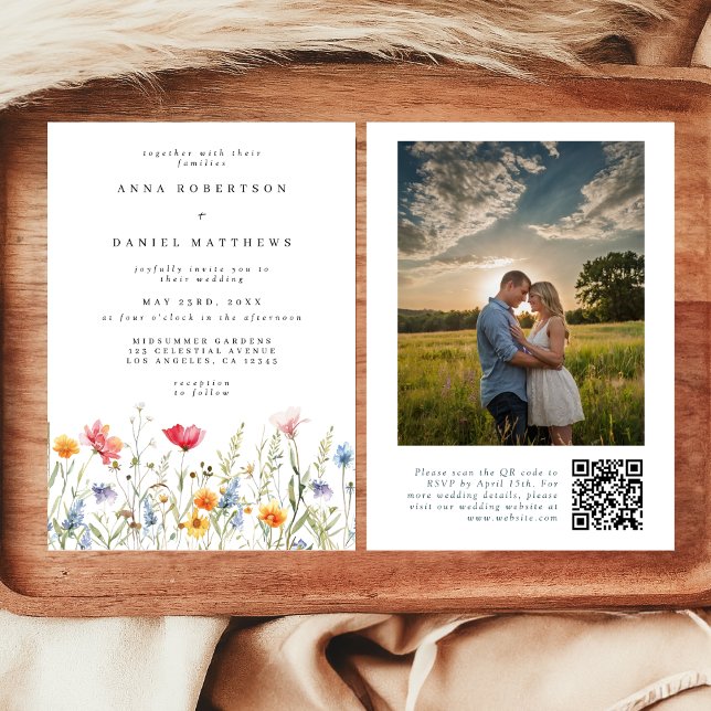 Modern Floral QR Code Photo Wedding Invitation (Creator Uploaded)