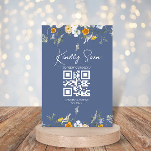 modern floral qr code wedding menu blue nova table number