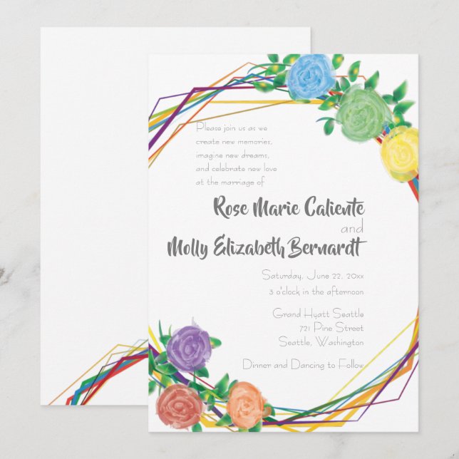 Modern Floral Rainbow Geometric Wedding Invitation (Front/Back)