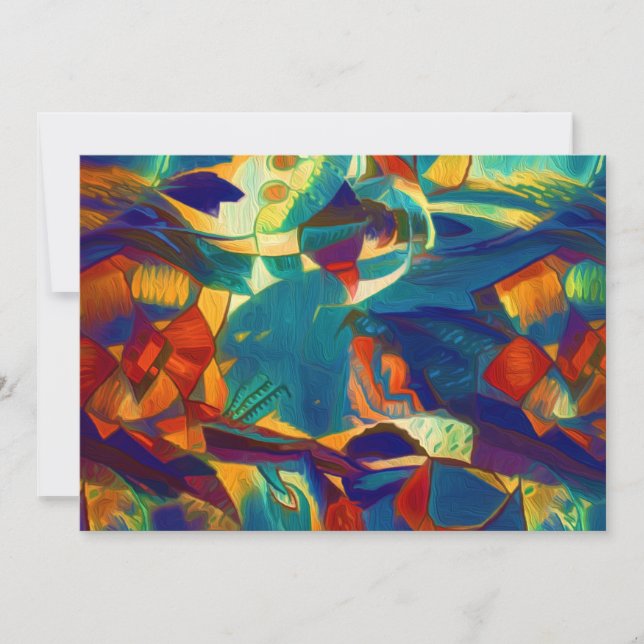 Modern Floral Red Blue Lines Abstract Art Painting Holiday Card (Front)