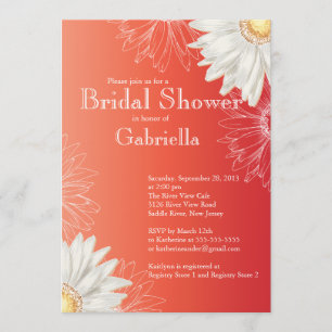 Modern Floral  Red Daisy Bridal Shower Invitation