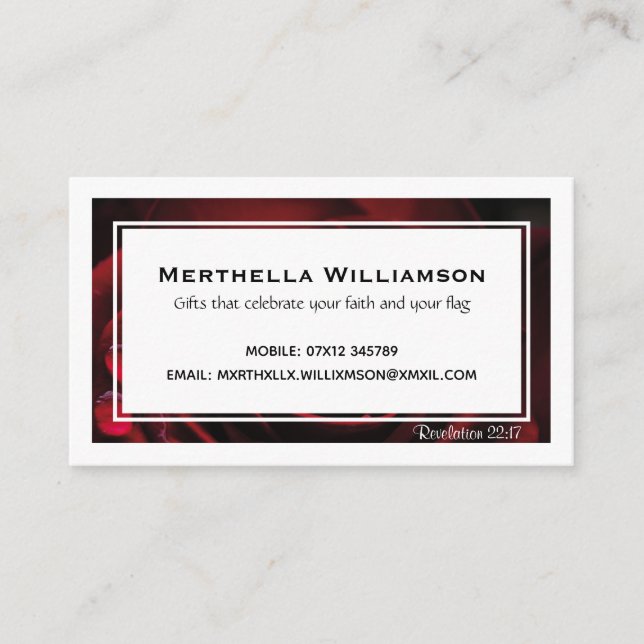 Modern | Floral | Red Rose | Christian Business Card (Front)