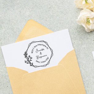 Modern Floral Return Address, Couple  Rubber Stamp