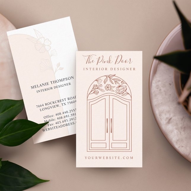 Modern Floral Rose Arch Entrance Front Door Pink Business Card (Modern Floral Rose Arch Entrance Front Door Pink Business Card)