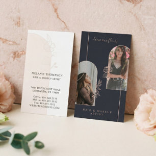 Modern Floral Rose Beauty Photo Arches Navy Business Card