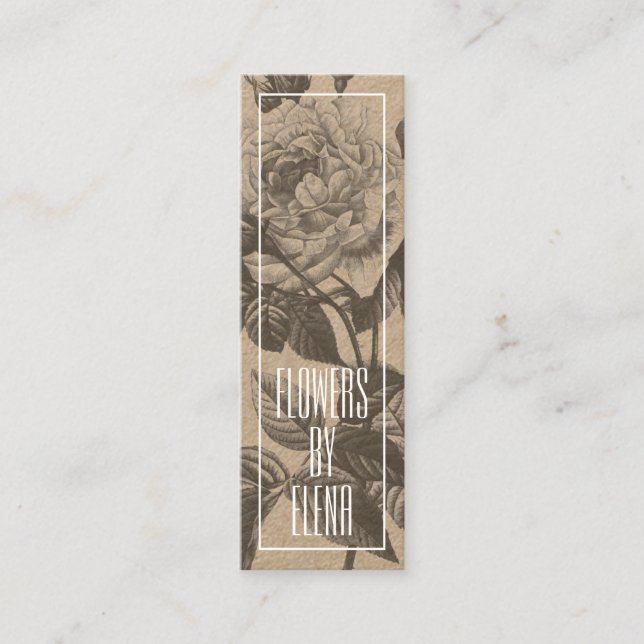 Modern floral rose flowers brown kraft florist mini business card (Front)