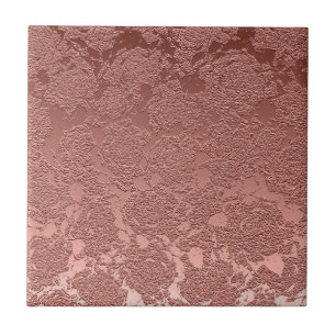 Modern Floral Rose Gold Pink Pattern Tile