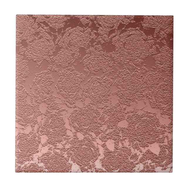 Modern Floral Rose Gold Pink Pattern Tile (Front)