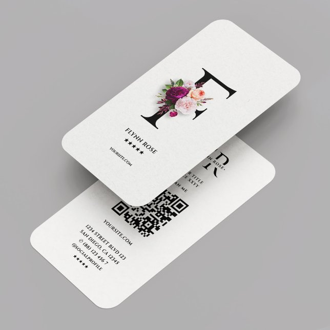 Modern Floral Rose Initial Elegant White Business Card (Modern Floral Rose Initial Elegant White Business Card
)