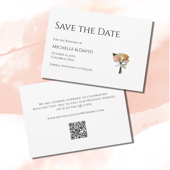 Modern Floral Roses Black White QR code Wedding  Save The Date (Creator Uploaded)
