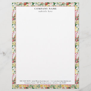 Modern Floral Roses Pattern Company Name Details Custom Letterhead
