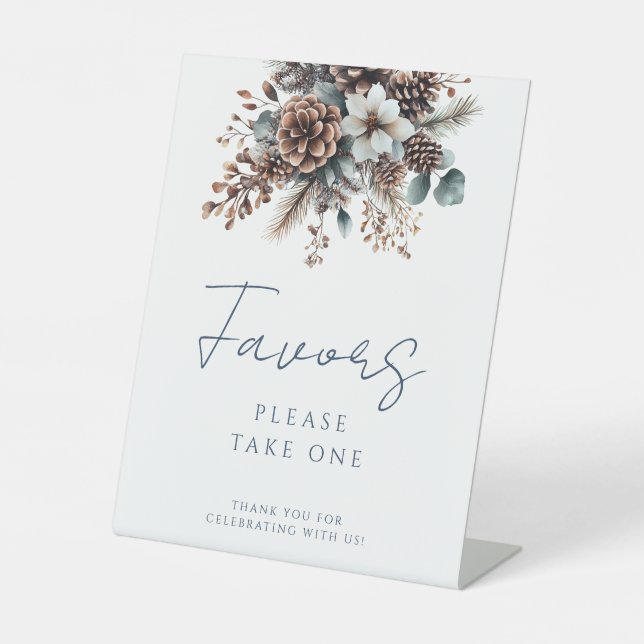 Modern Floral Rustic Pinecones Favours Pedestal Sign (Front)