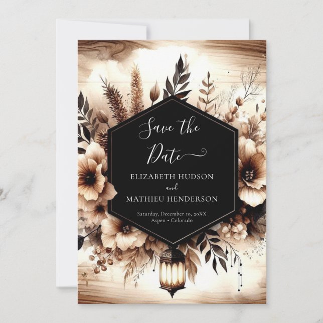 Modern Floral Rustic Wedding Save The Date (Front)