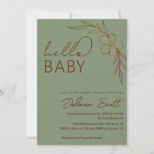 Modern Floral Sage Green Hello Baby Baby Shower Invitation
