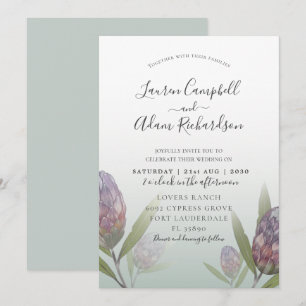 Modern Floral Sage Green Purple Wedding Invitation