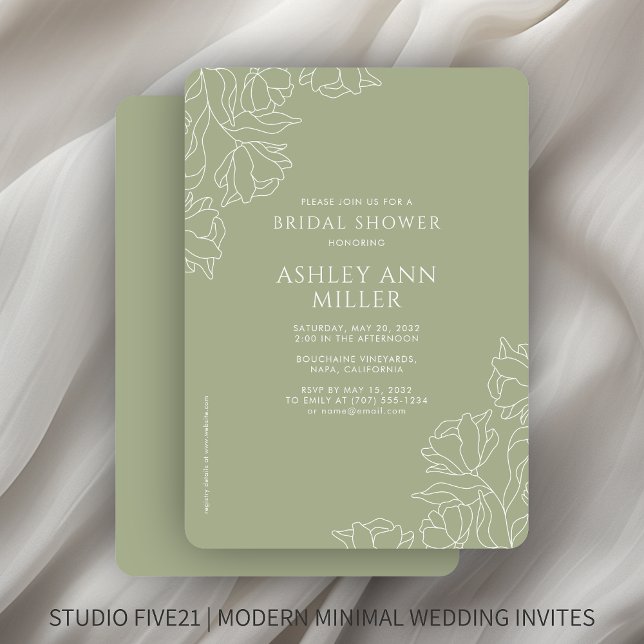 Modern Floral Sage Green Wedding Bridal Shower Invitation (Creator Uploaded)