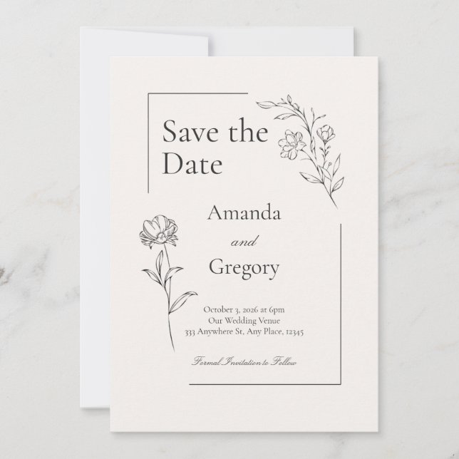 Modern Floral Save the Date Wedding Invitation (Front)