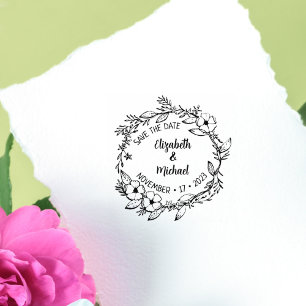 Modern Floral Save the Date Wedding Rubber Stamp