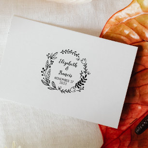Modern Floral Save the Date Wedding Rubber Stamp