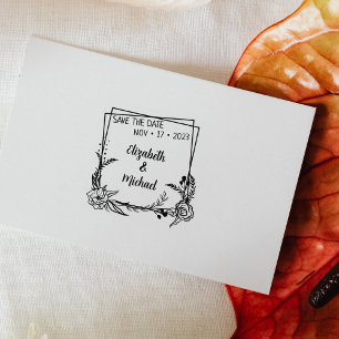 Modern Floral Save the Date Wedding   Rubber Stamp